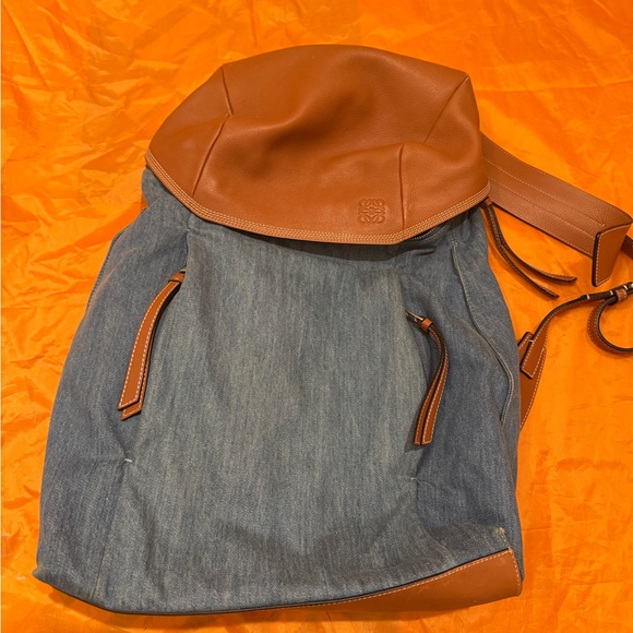 Loewe Tan Leather and Denim Backpack - Picture 2 of 16